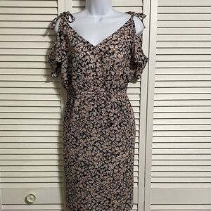 Libby Edelman Black and Brown Cold Shoulder Midi Dress